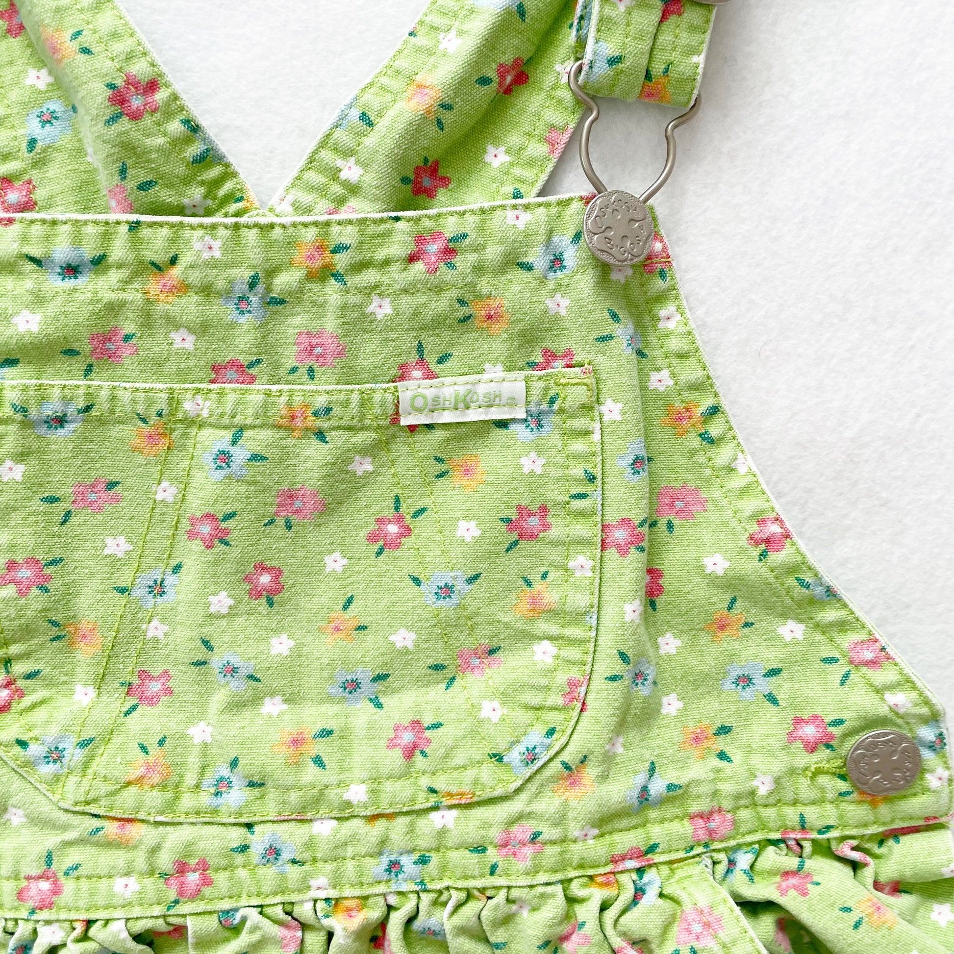 OshKosh Green Floral Skirtall - Yellow Clover Vintage Kids Clothes