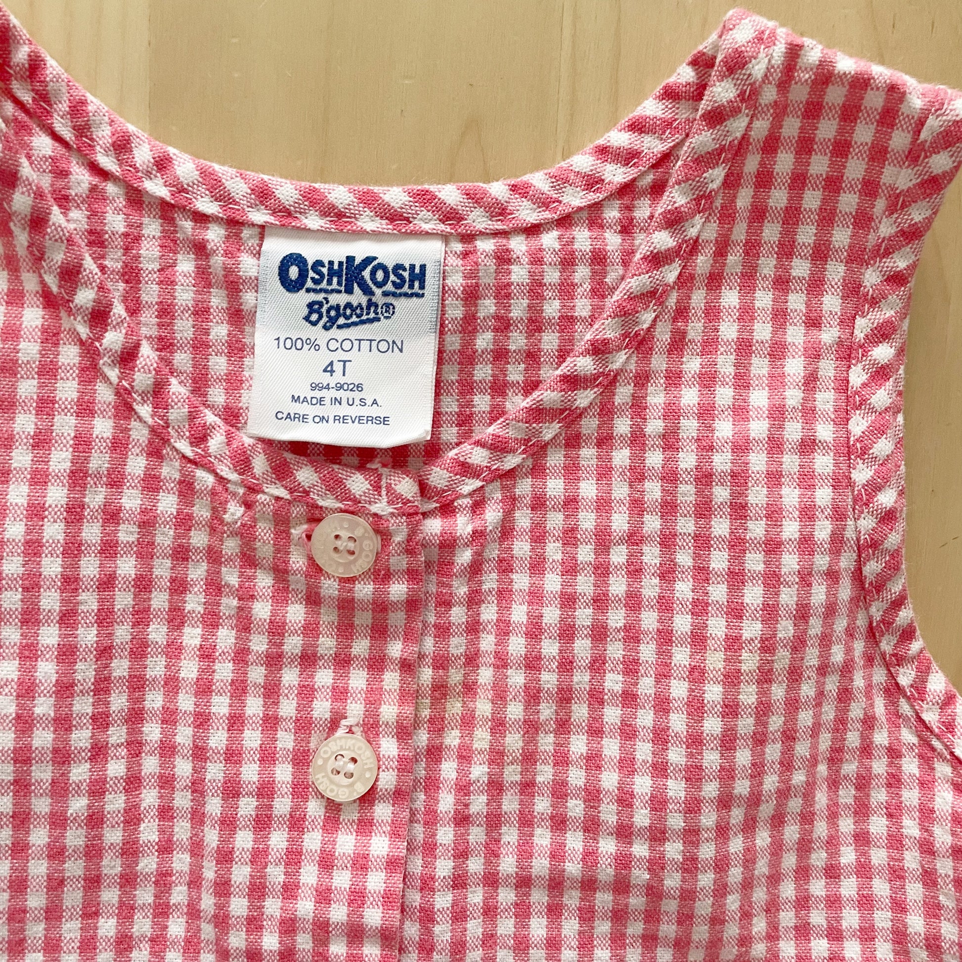 OshKosh Coral Gingham Dress - Yellow Clover Vintage Kids Clothes