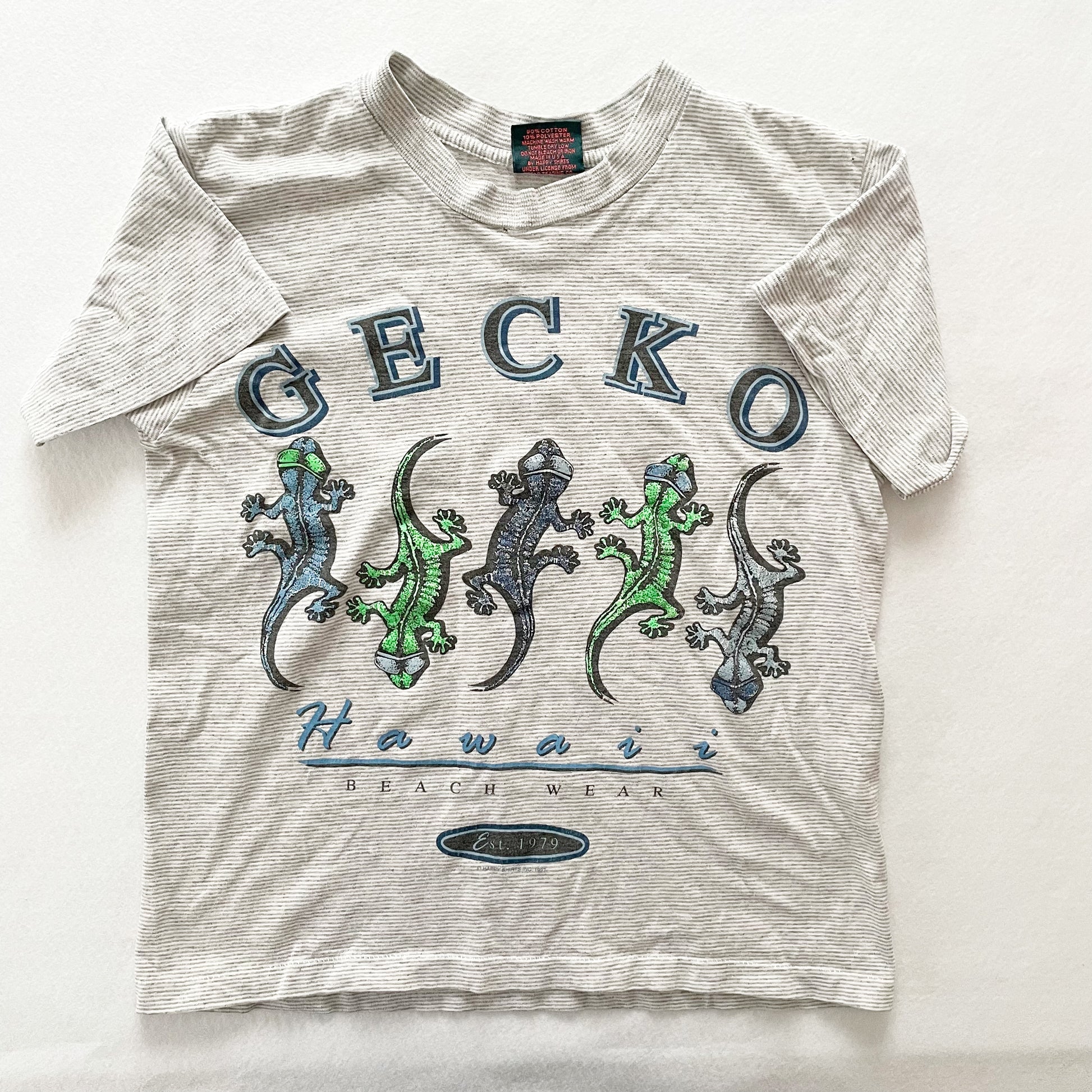 Vintage Gecko Hawaii Striped Kids Graphic Tee