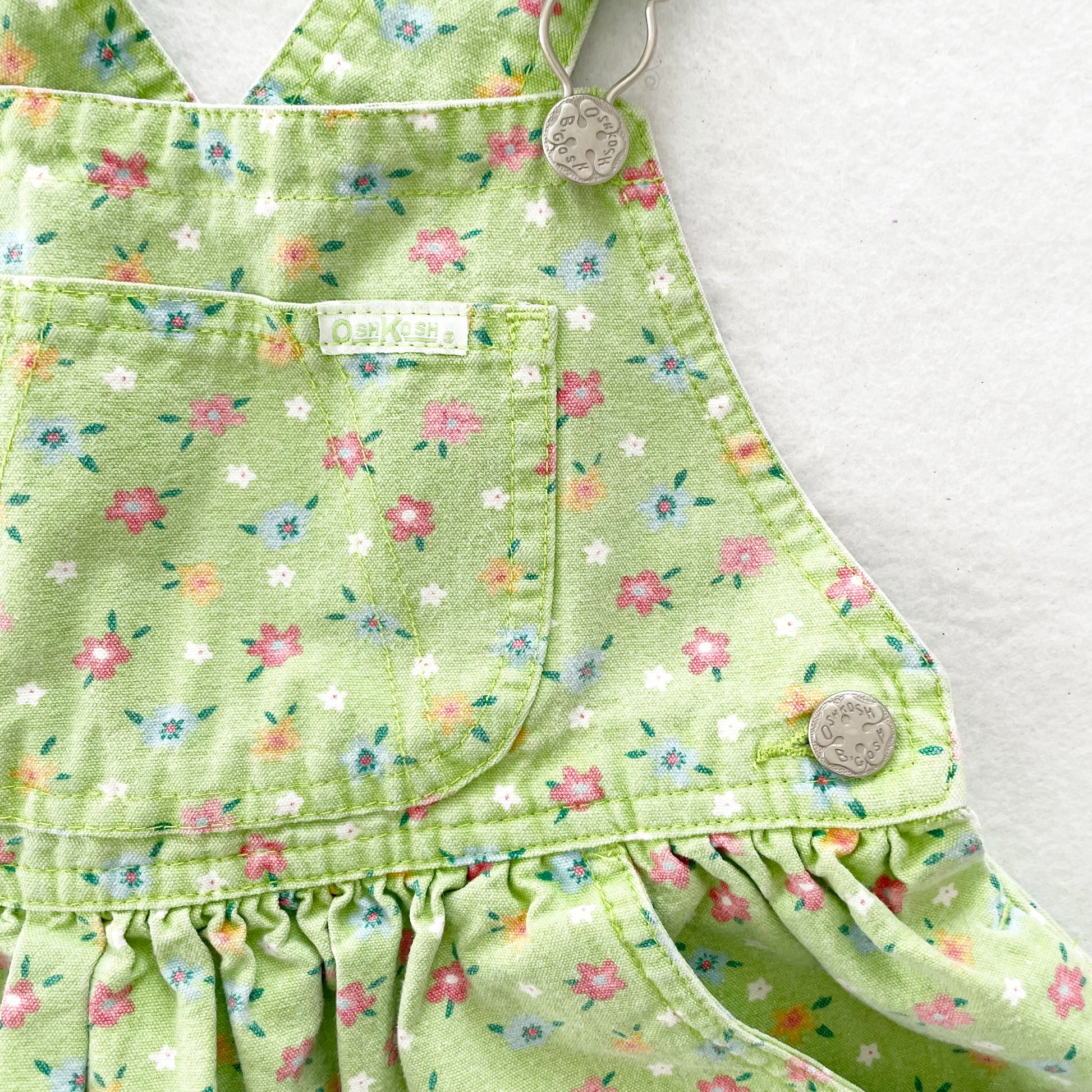 OshKosh Green Floral Skirtall - Yellow Clover Vintage Kids Clothes