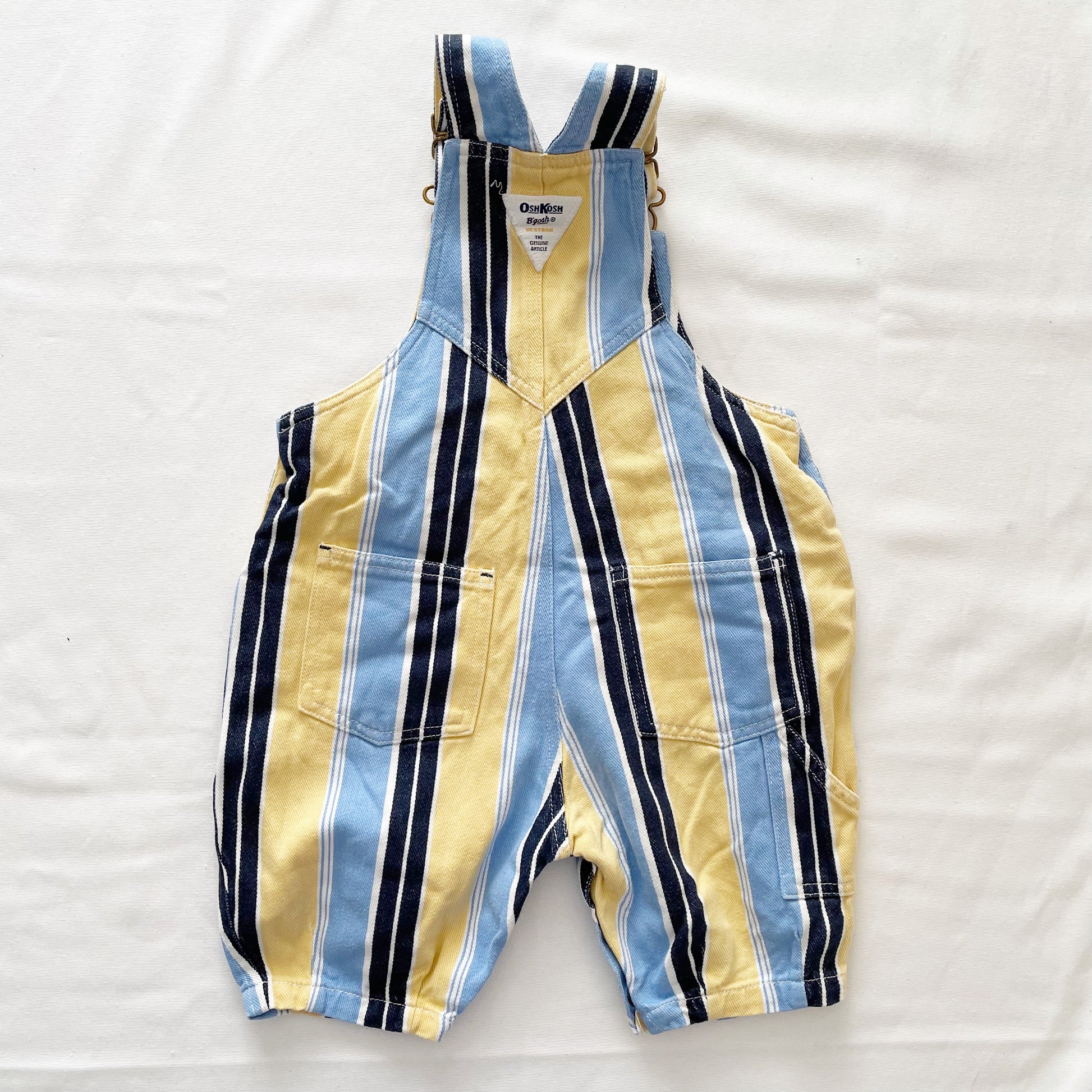 OshKosh Striped Cropped Baggy Cut Overalls - Yellow Clover Vintage Kids Clothes