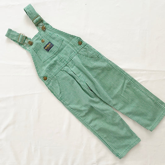OshKosh Green Hickory Stripe Overalls - Yellow Clover Vintage Kids Clothes