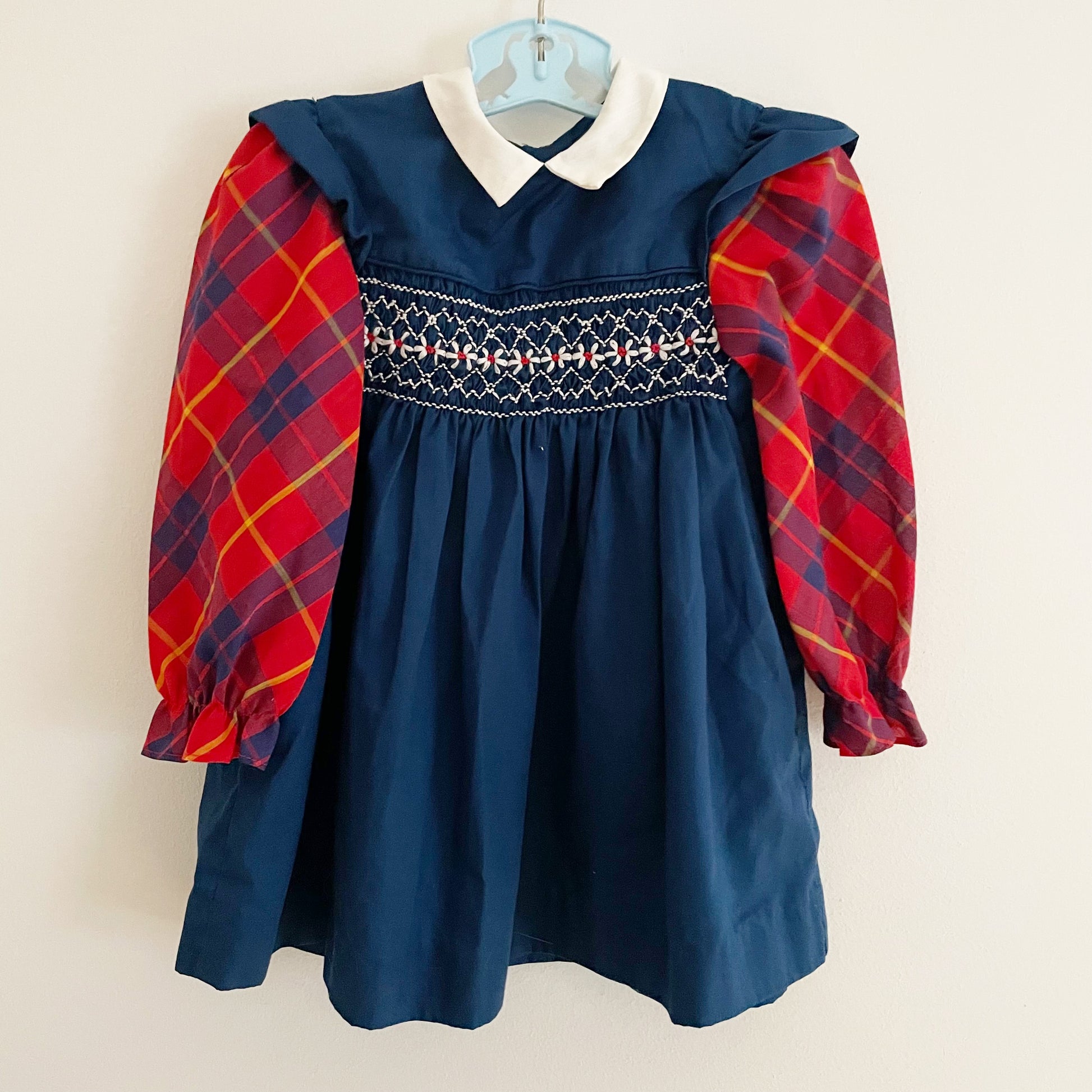 Polly Flinders (?) Smocked Plaid Dress - Yellow Clover Vintage Kids Clothes