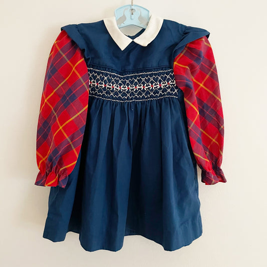 Polly Flinders (?) Smocked Plaid Dress - Yellow Clover Vintage Kids Clothes