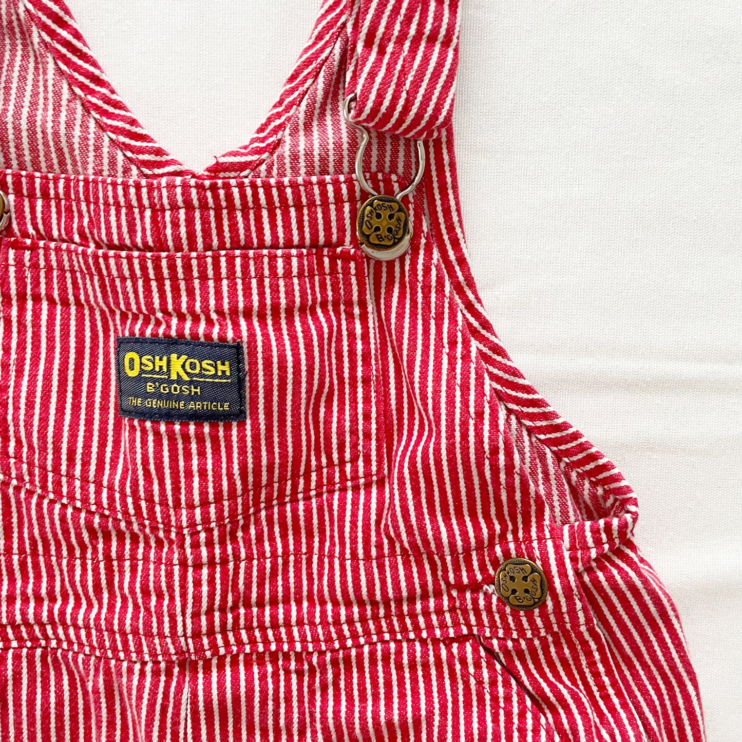 OshKosh Red Hickory Stripe Shortalls - Yellow Clover Vintage Kids Clothes