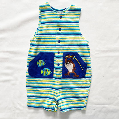 Warner Brothers Taz Fishing Romper • 18m - Yellow Clover Vintage Kids Clothes