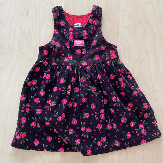 Vintage OshKosh Rose Floral Cord Dress - Yellow Clover Vintage Kids Clothes
