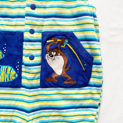 Warner Brothers Taz Fishing Romper • 18m - Yellow Clover Vintage Kids Clothes