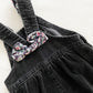 OshKosh Black Floral Bow Back Cord Overalls - Yellow Clover Vintage Kids Clothes