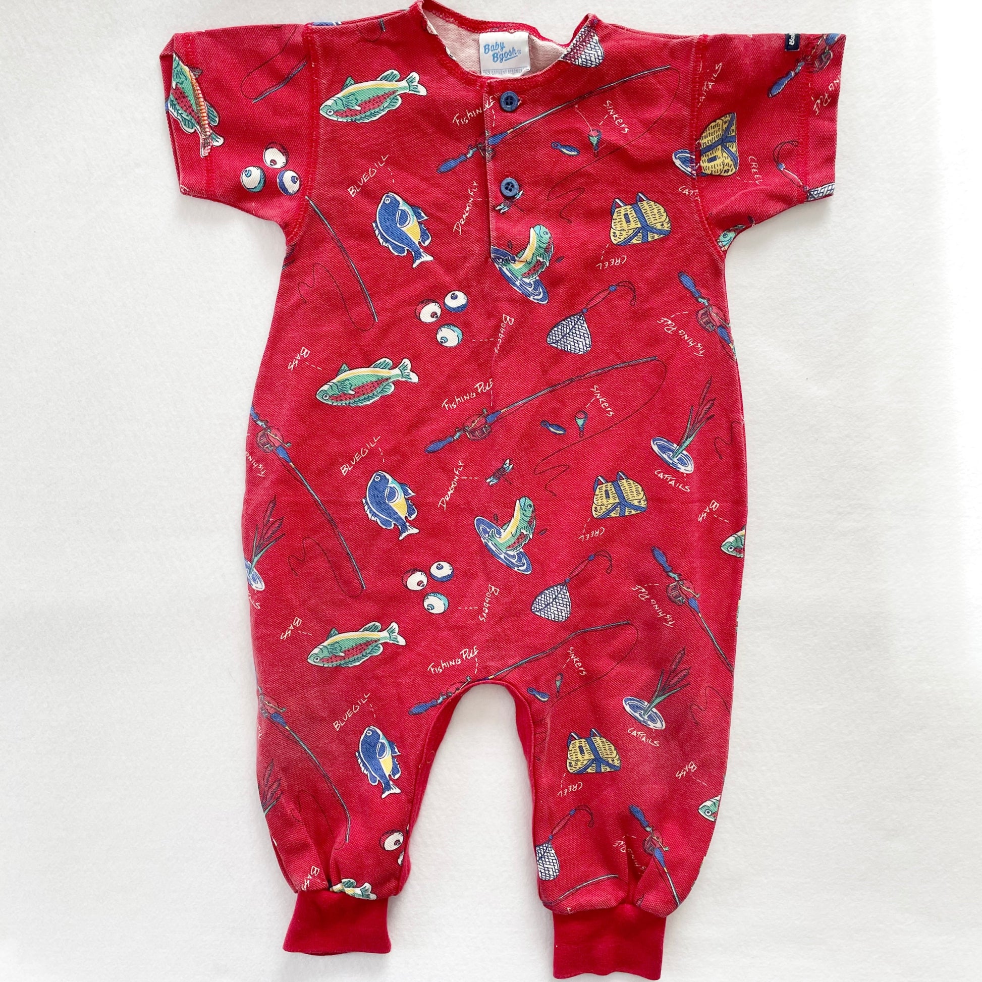 Baby B’gosh Fishing Print Romper - Yellow Clover Vintage Kids Clothes