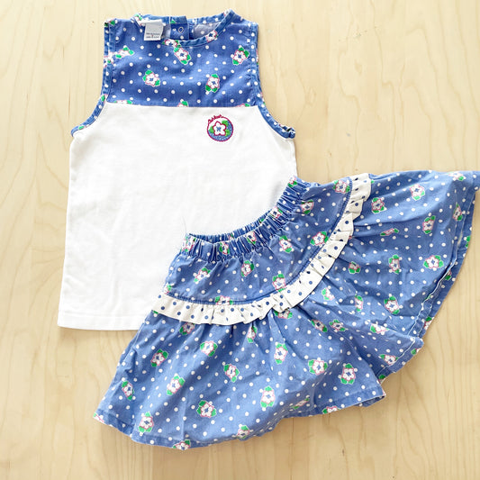 Vintage OshKosh Blue Floral Tank Set - Yellow Clover Vintage Kids Clothes