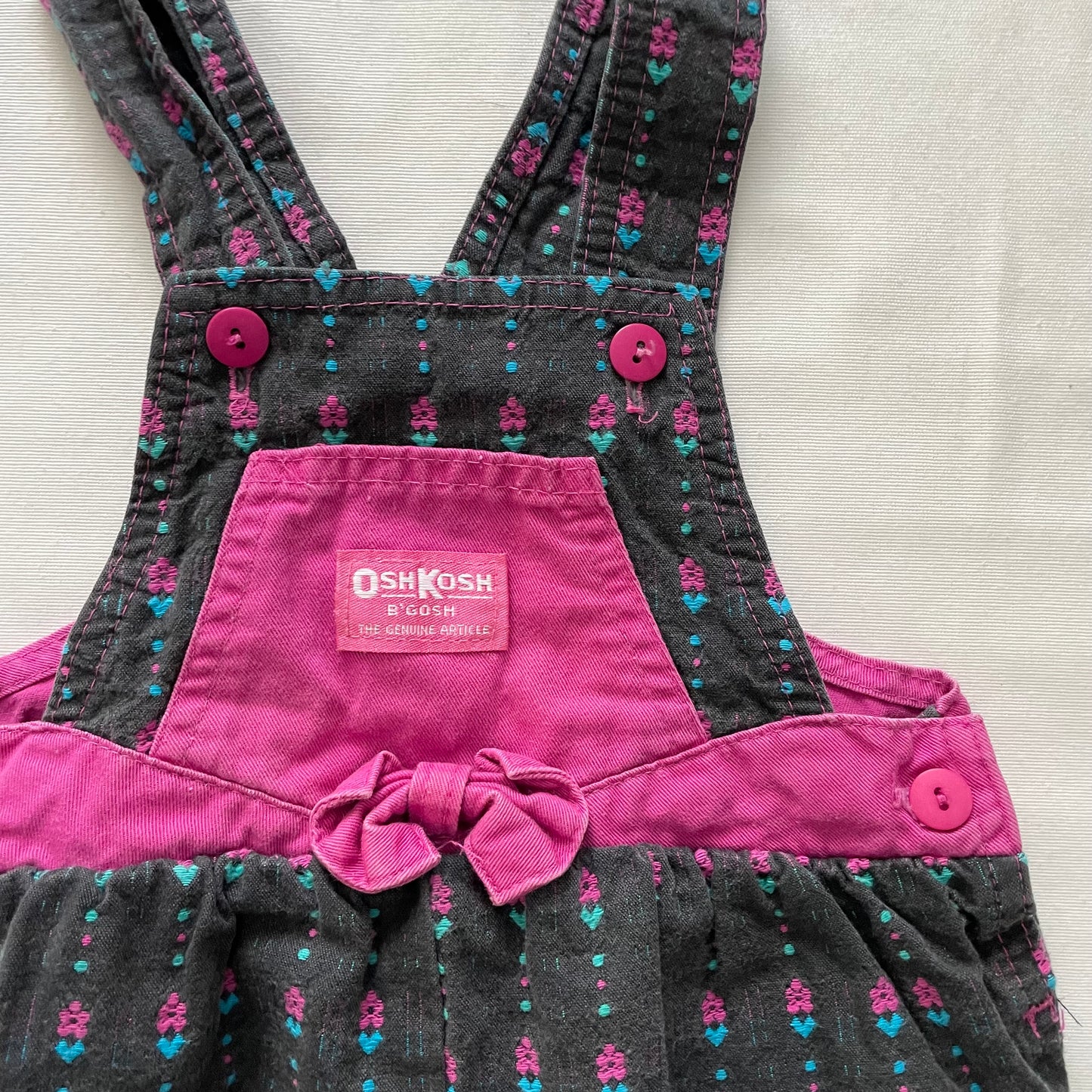 OshKosh Black Floral Woven Bow Front Overalls - Yellow Clover Vintage Kids Clothes
