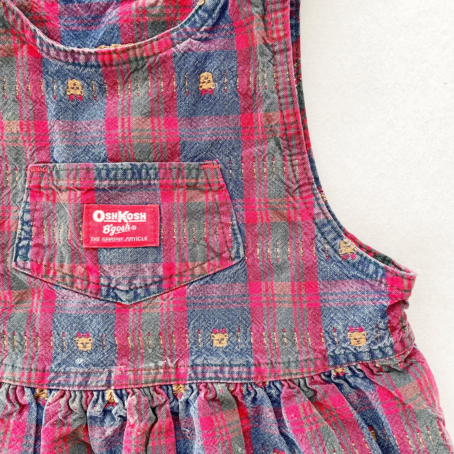 OshKosh Plaid Bear Woven Dress - Yellow Clover Vintage Kids Clothes