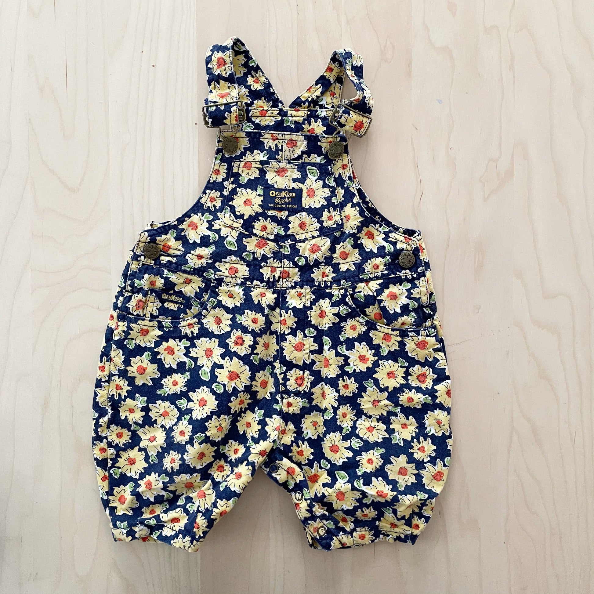 OshKosh Sunflower Baggy Shortalls - Yellow Clover Vintage Kids Clothes