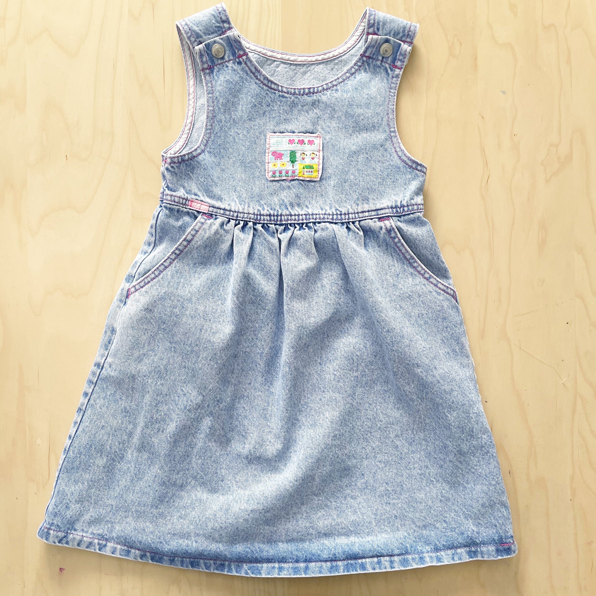 Lee Light Acid Wash Patch Jumper Dress - Yellow Clover Vintage Kids Clothes