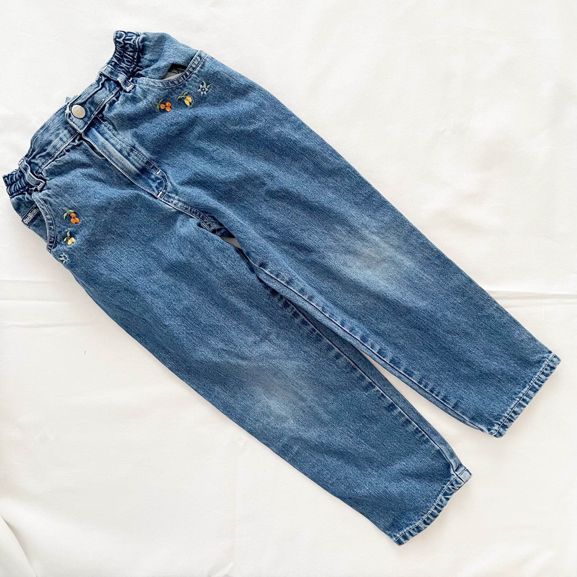 OshKosh Fruit Floral Embroidered Jeans - Yellow Clover Vintage Kids Clothes