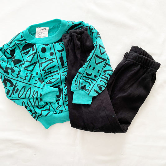 Hieroglyphics Print Sweatshirt Set • 5T (?) - Yellow Clover Vintage Kids Clothes
