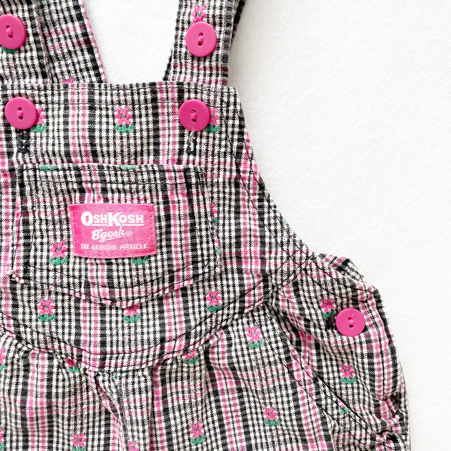 OshKosh Floral Plaid Woven Overalls - Yellow Clover Vintage Kids Clothes