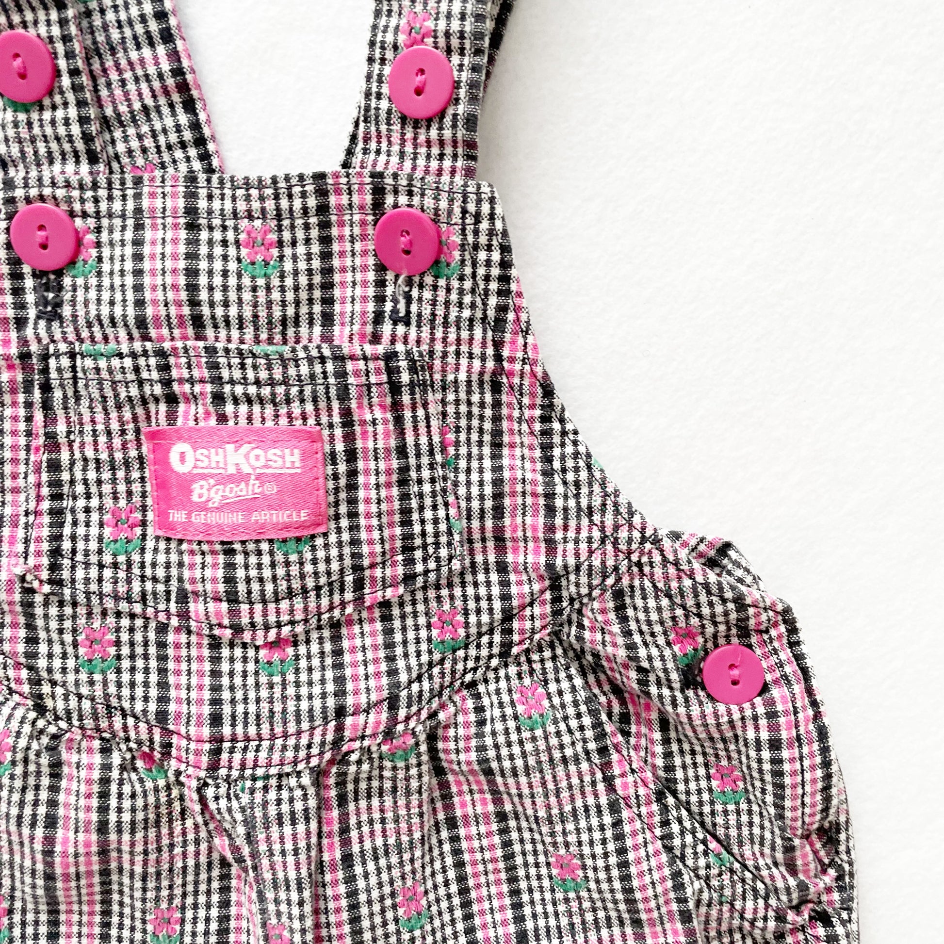 OshKosh Floral Plaid Woven Overalls - Yellow Clover Vintage Kids Clothes