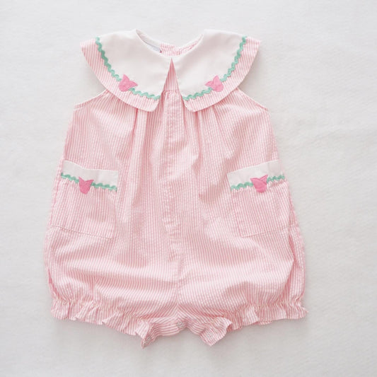 Samara Seersucker Bubble Romper - Yellow Clover Vintage Kids Clothes