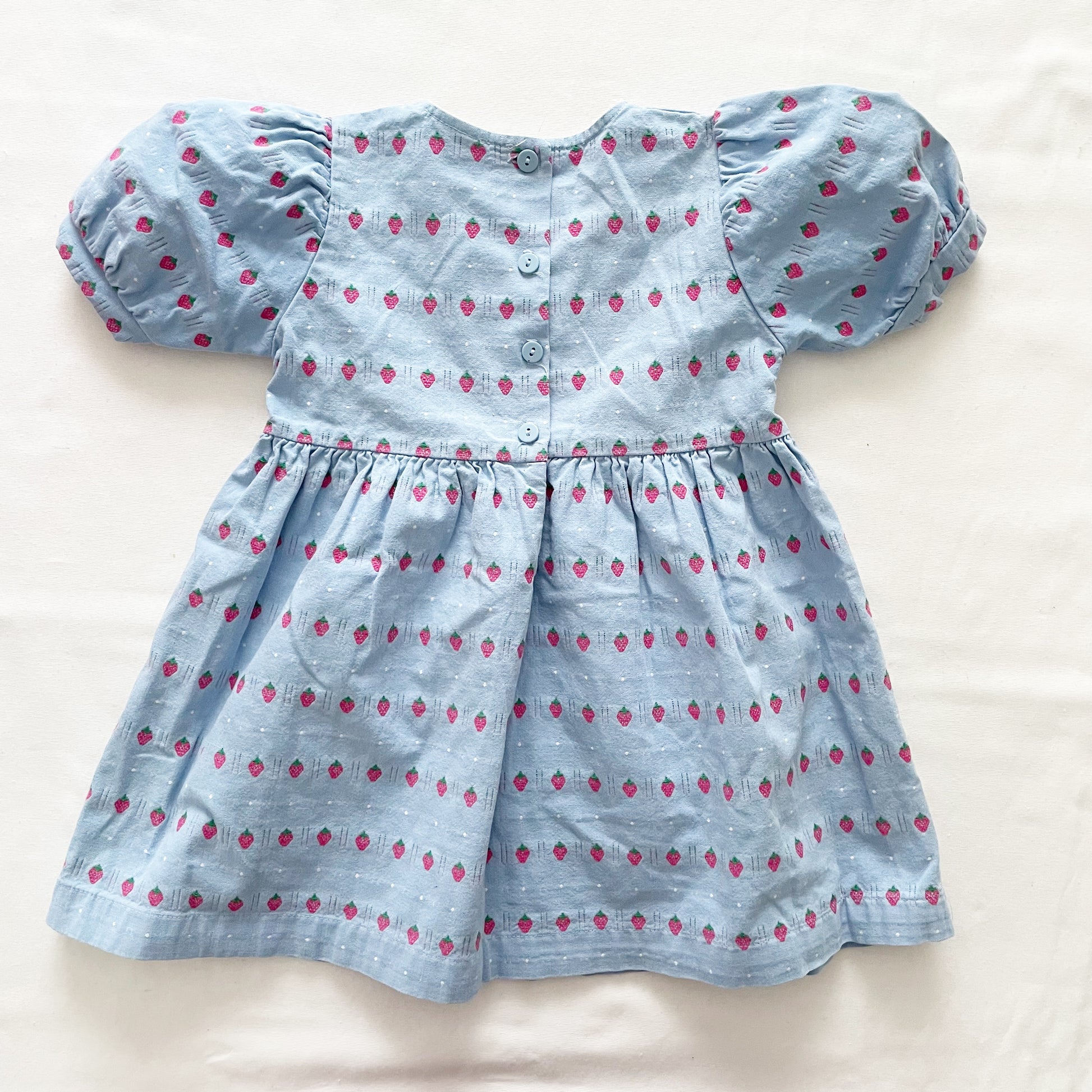 OshKosh Strawberry Woven Short Sleeve Dress - Yellow Clover Vintage Kids Clothes