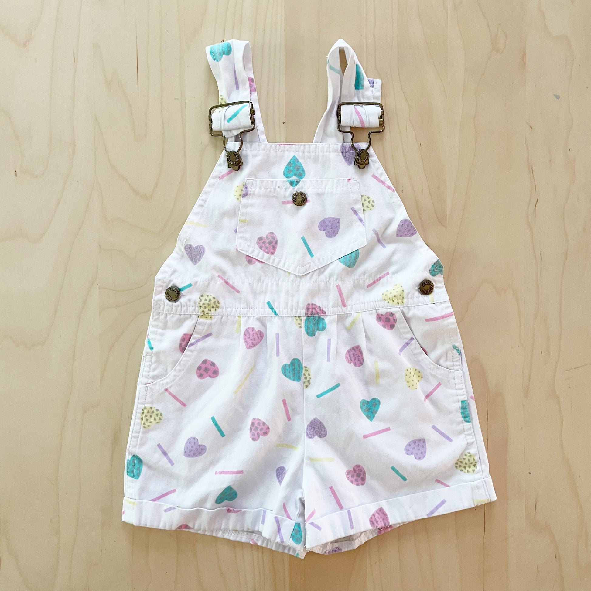 Hush Puppies Heart Print Overalls - Yellow Clover Vintage Kids Clothes