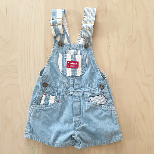 OshKosh Light Wash Stripe Block Shortalls - Yellow Clover Vintage Kids Clothes