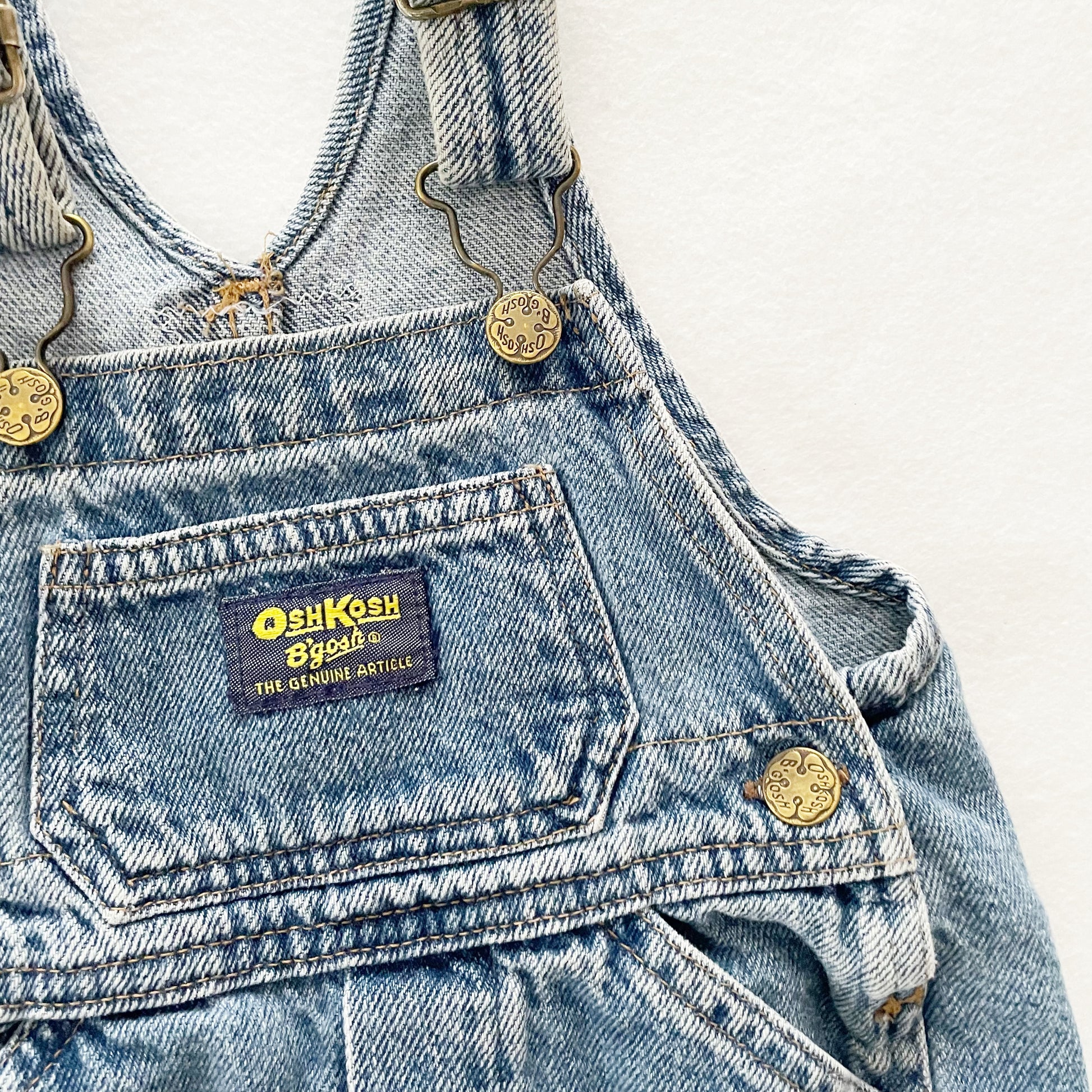 OshKosh Medium Denim Overalls - Yellow Clover Vintage Kids Clothes