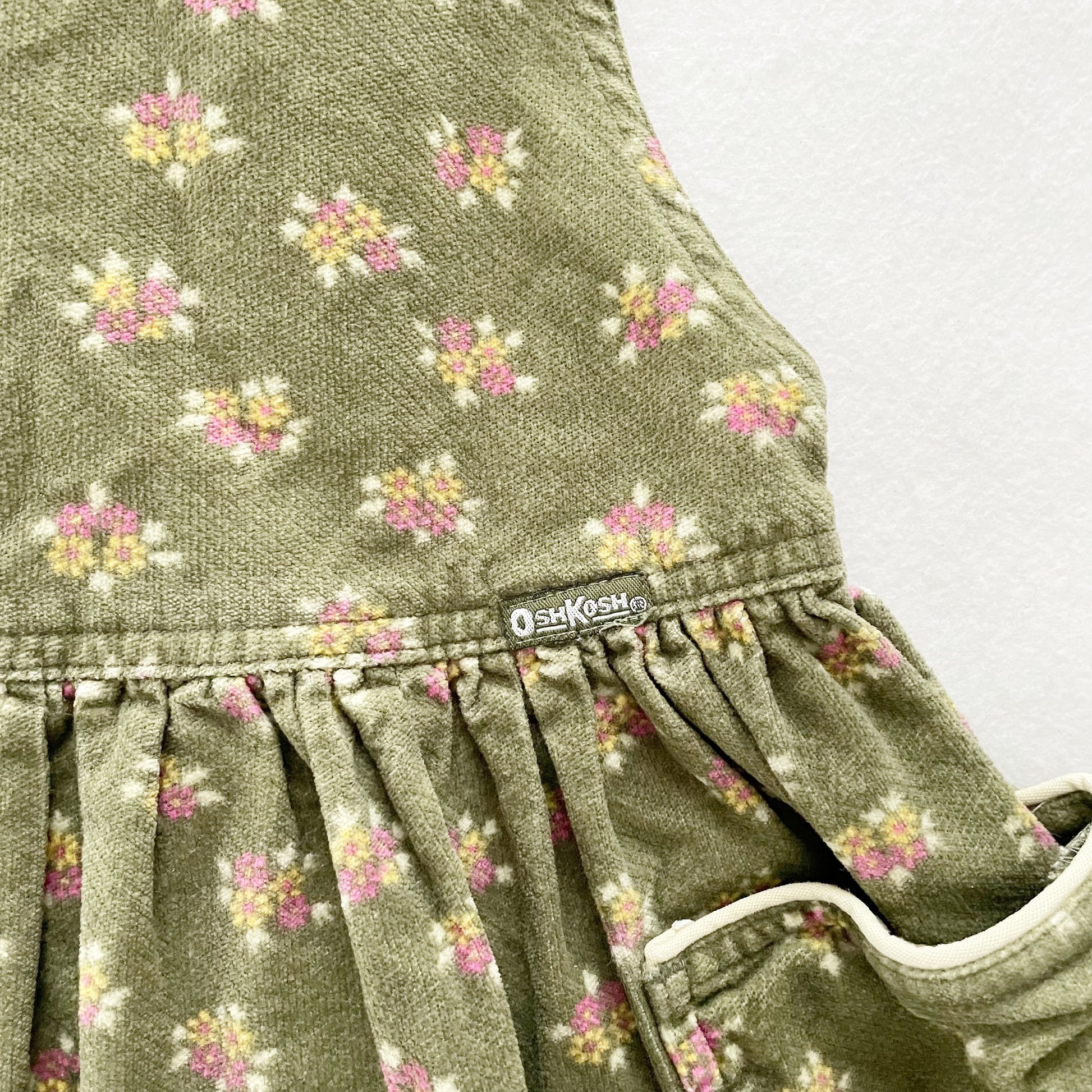 OshKosh Olive Floral Dress - Yellow Clover Vintage Kids Clothes