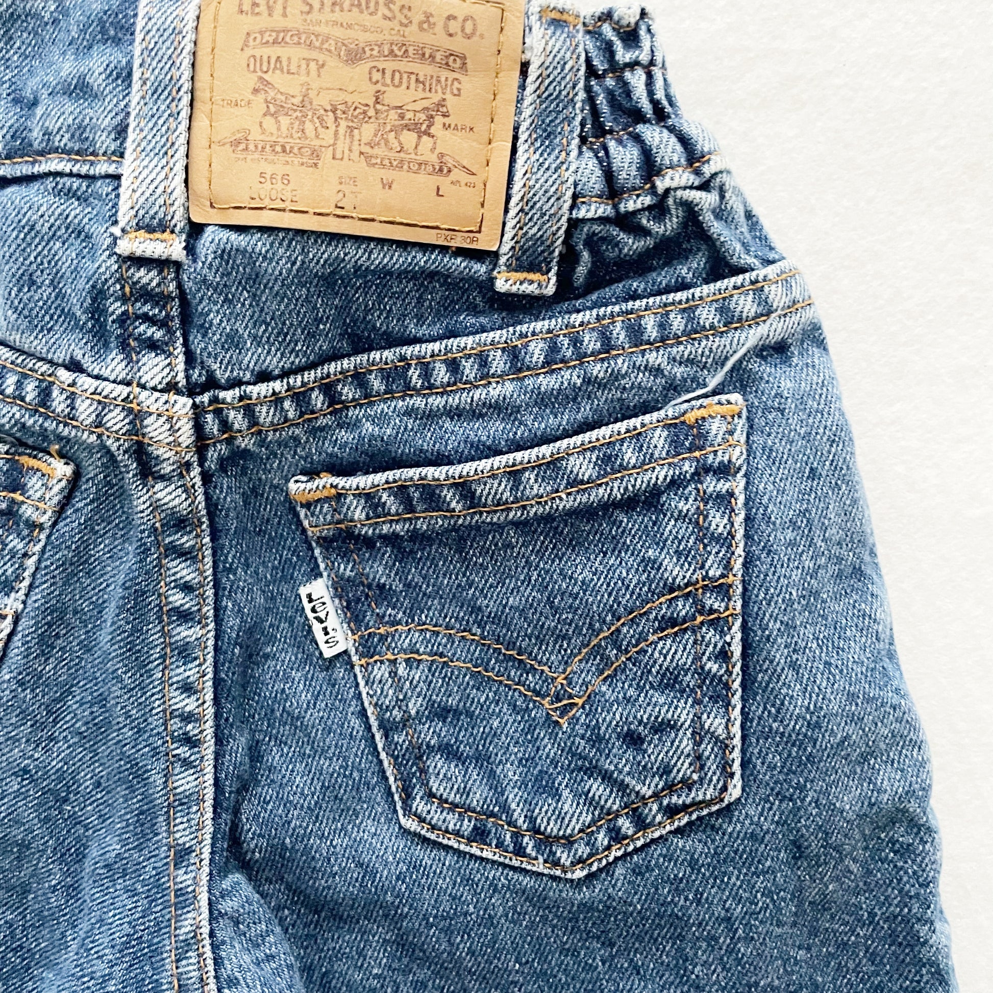 Levi’s Dark Wash White Tab Shorts - Yellow Clover Vintage Kids Clothes