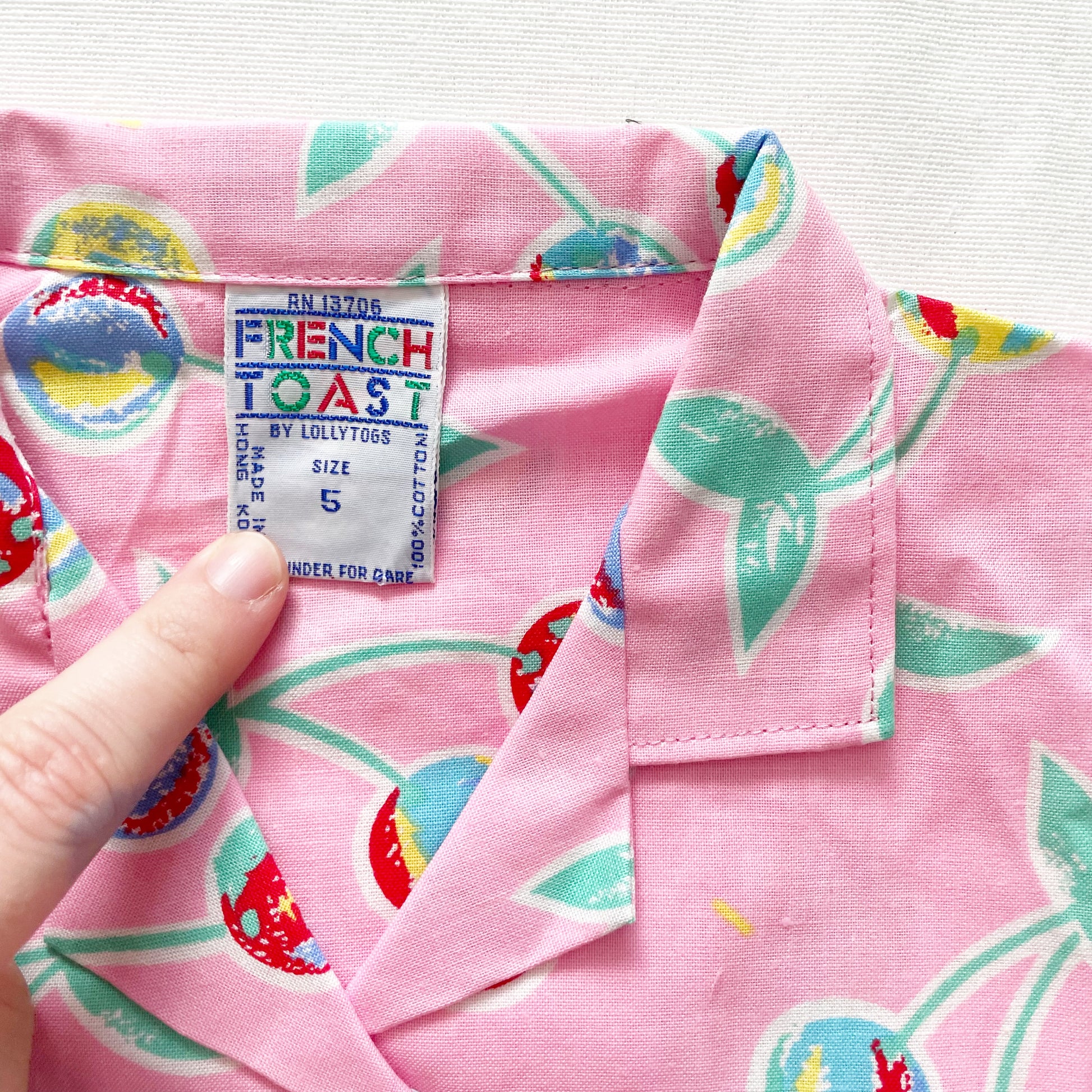 Pink Cherry Print Button Up Set • 5T - Yellow Clover Vintage Kids Clothes
