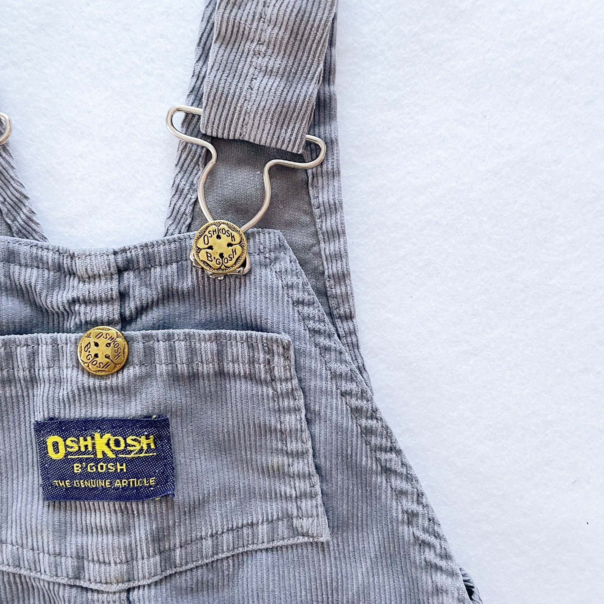 OshKosh Gray Fine Cord Overalls - Yellow Clover Vintage Kids Clothes