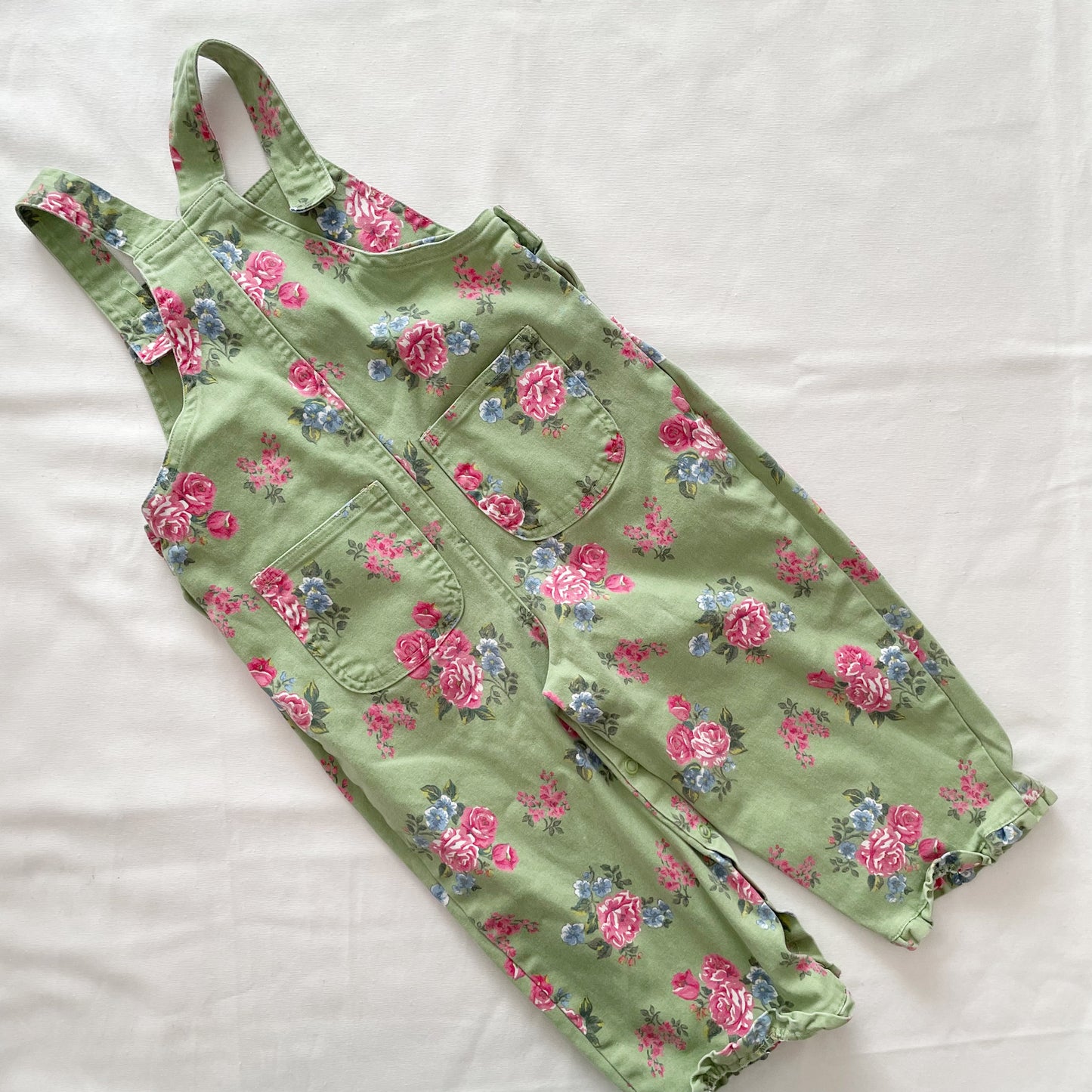 Hartstrings Floral Ruffle Overalls - Yellow Clover Vintage Kids Clothes