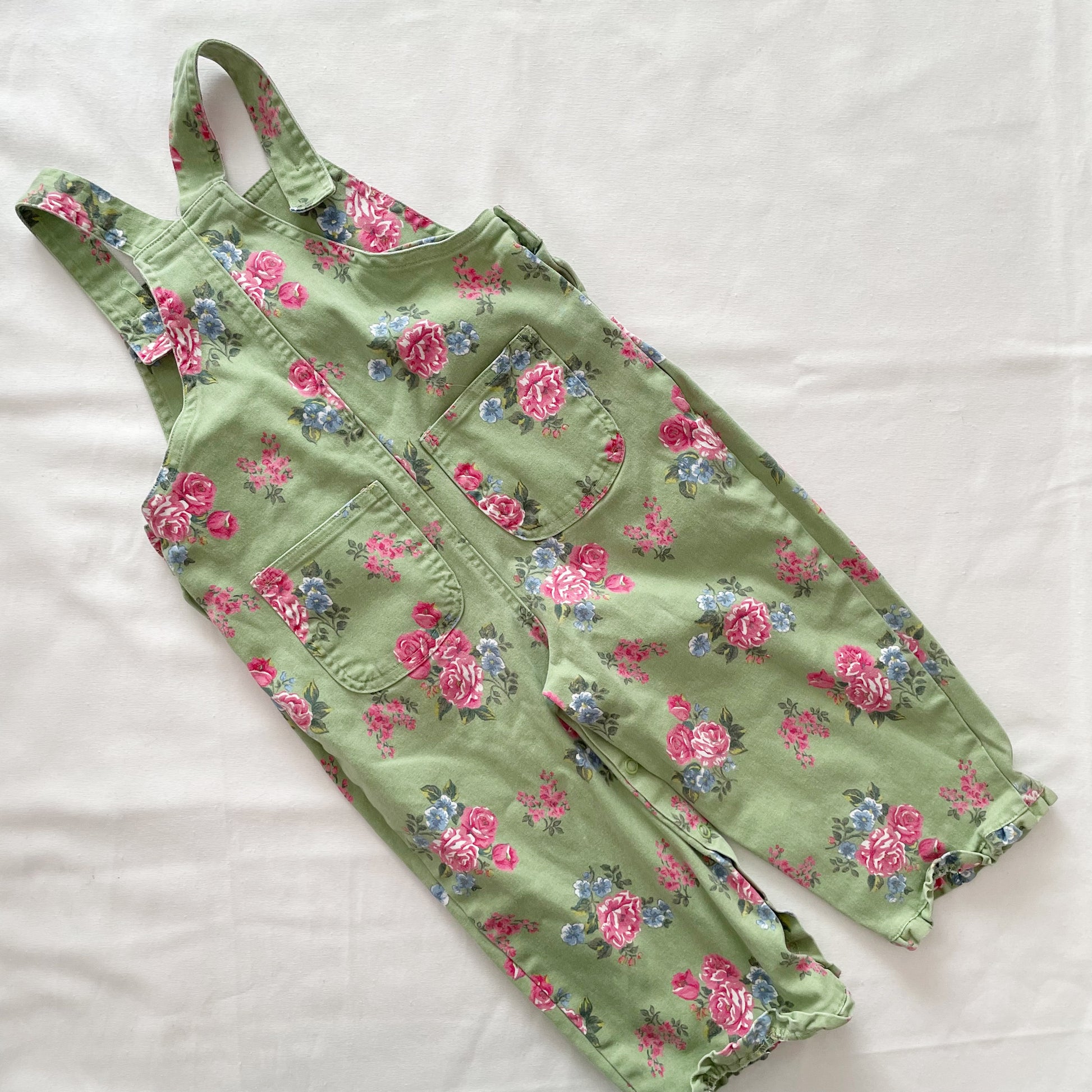 Hartstrings Floral Ruffle Overalls - Yellow Clover Vintage Kids Clothes