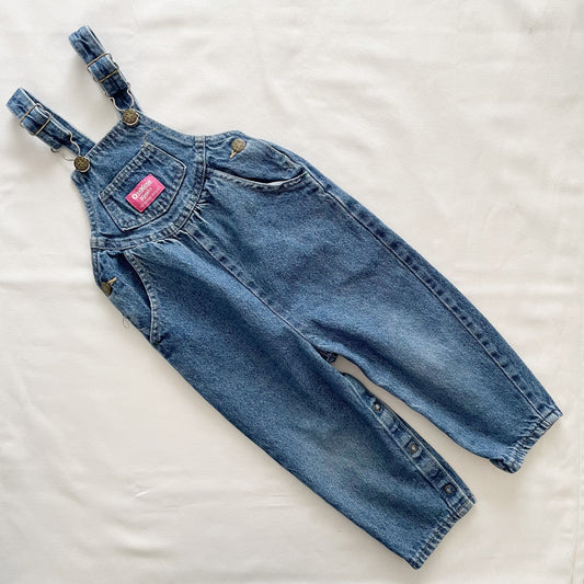 OshKosh Medium Wash Scoop Cut Denim Overalls - Yellow Clover Vintage Kids Clothes