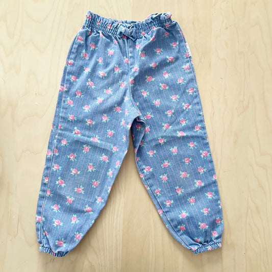 Vintage Healthtex Striped Floral Elastic Waist Jeans - Yellow Clover Vintage Kids Clothes