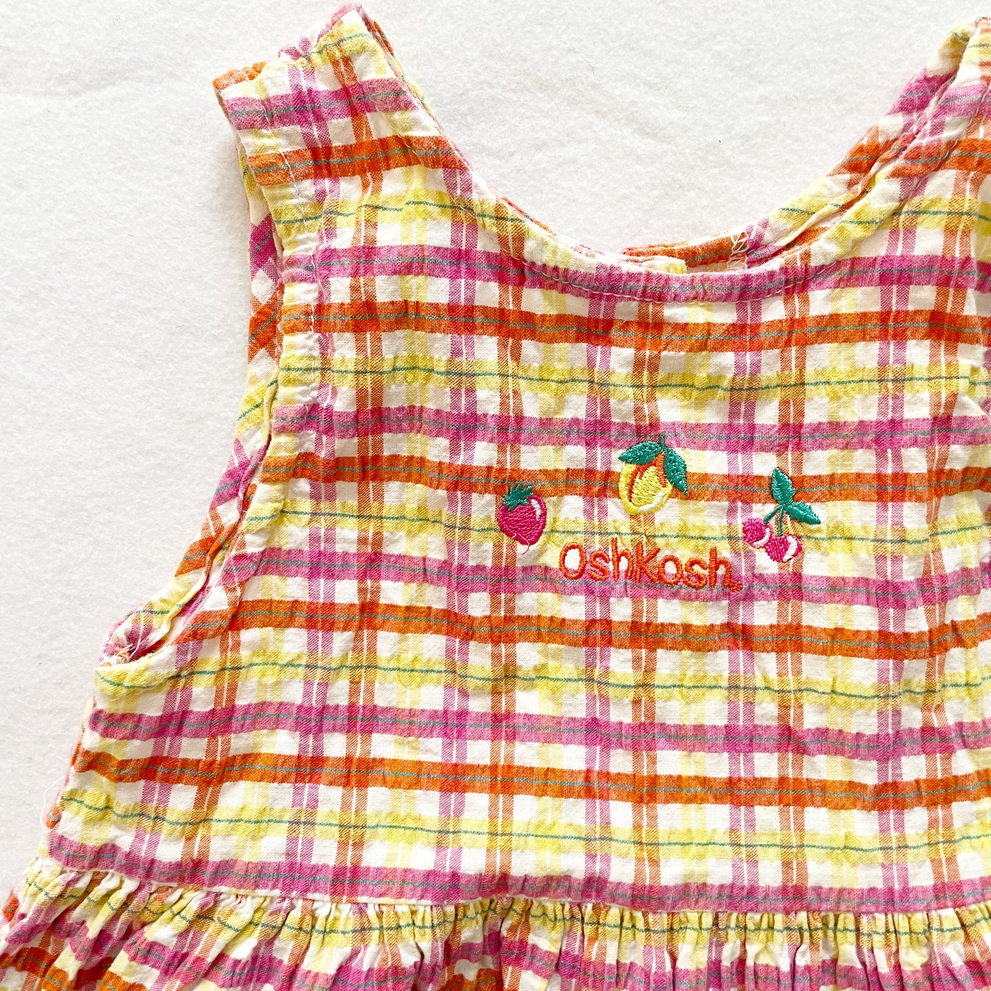 OshKosh Seersucker Fruit Embroidered Dress - Yellow Clover Vintage Kids Clothes