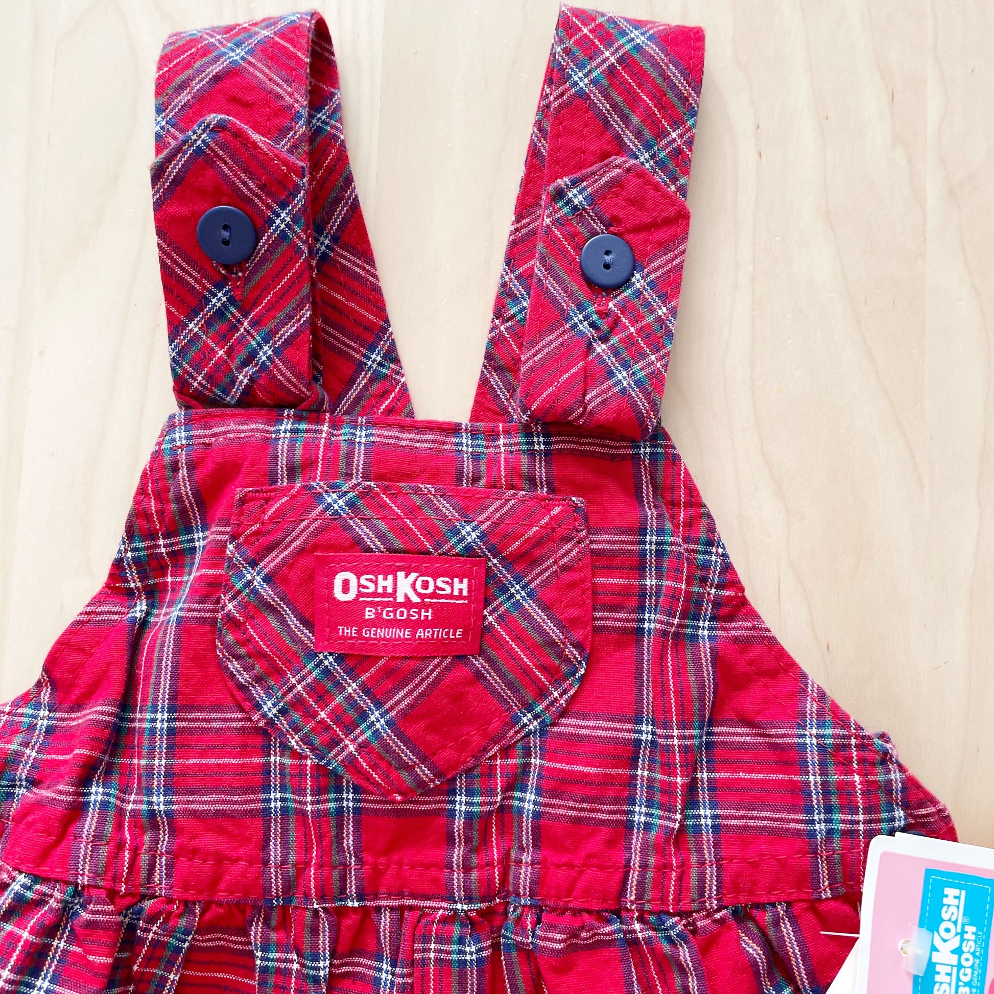 OshKosh Red Plaid Bow Back Overalls - Yellow Clover Vintage Kids Clothes