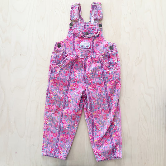Vintage Okie Dokie Floral Cord Overalls - Yellow Clover Vintage Kids Clothes