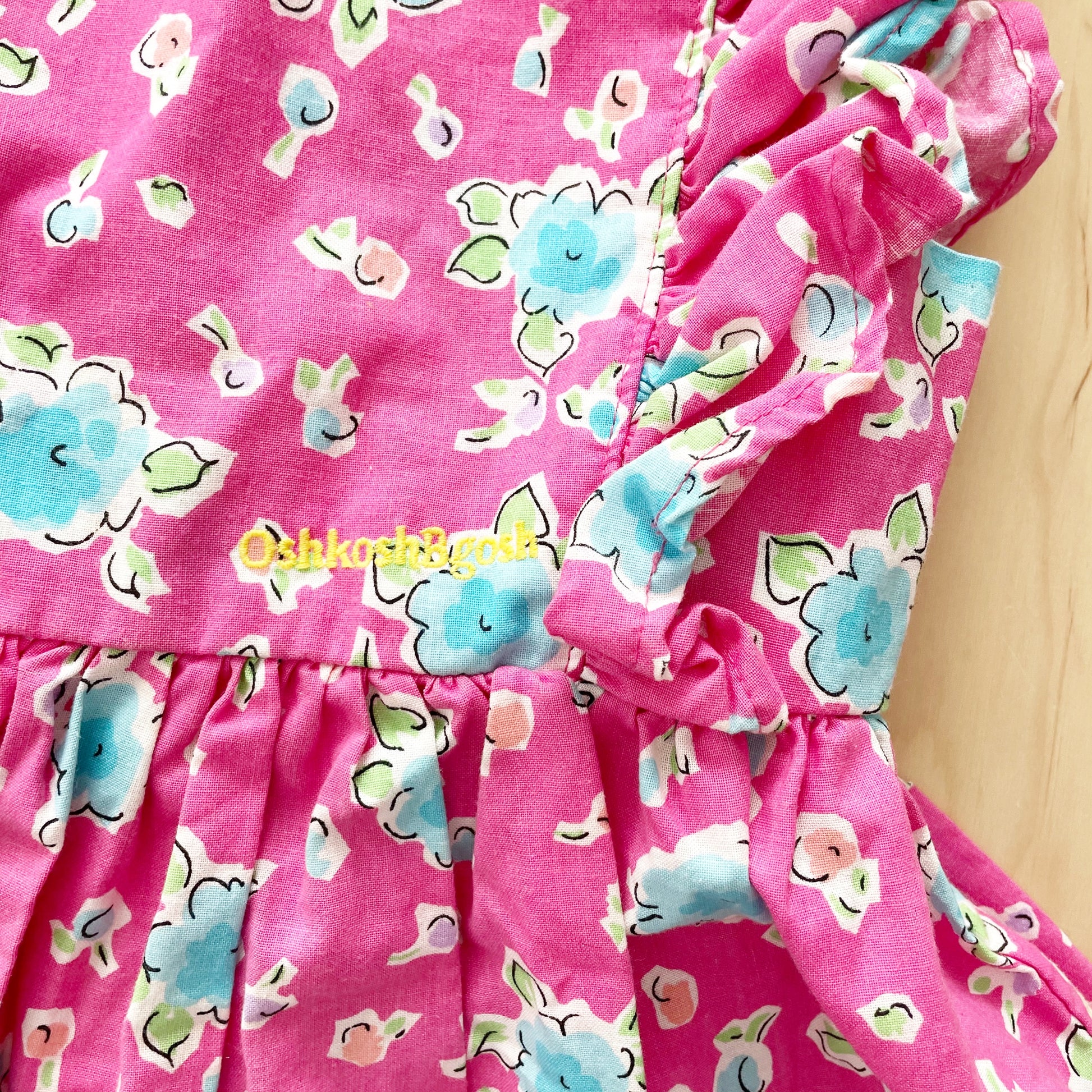 OshKosh Pink Floral Ruffle Dress - Yellow Clover Vintage Kids Clothes