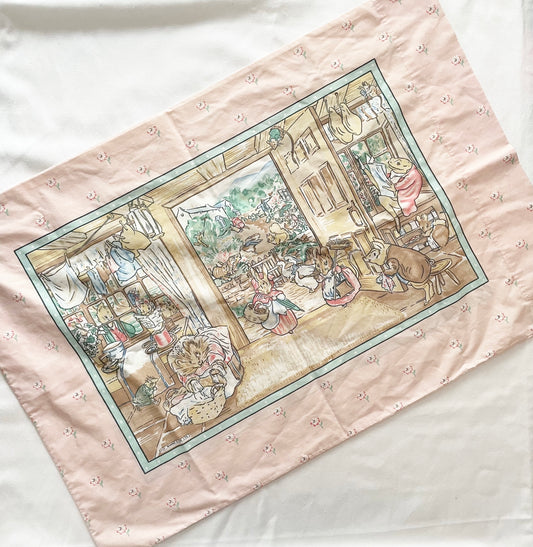 Vintage Beatrix Potter Animal Scene Full Size Pillowcase 
