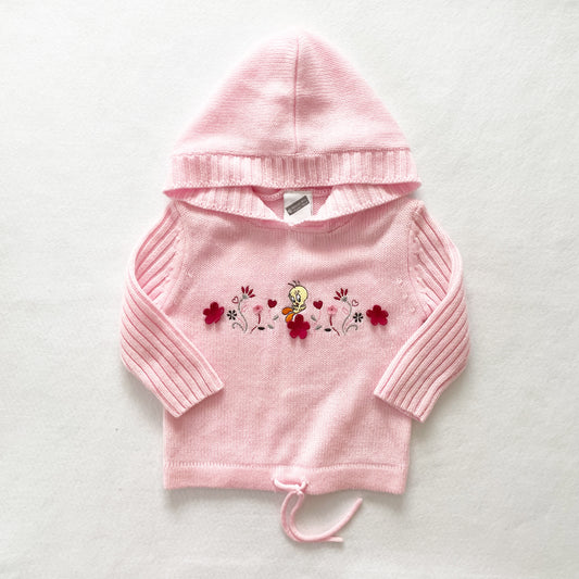 Warner Bros Tweety Flower Hooded Sweater - Yellow Clover Vintage Kids Clothes