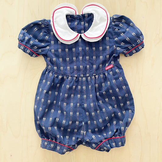 OshKosh Flower Woven Double Collar Romper - Yellow Clover Vintage Kids Clothes