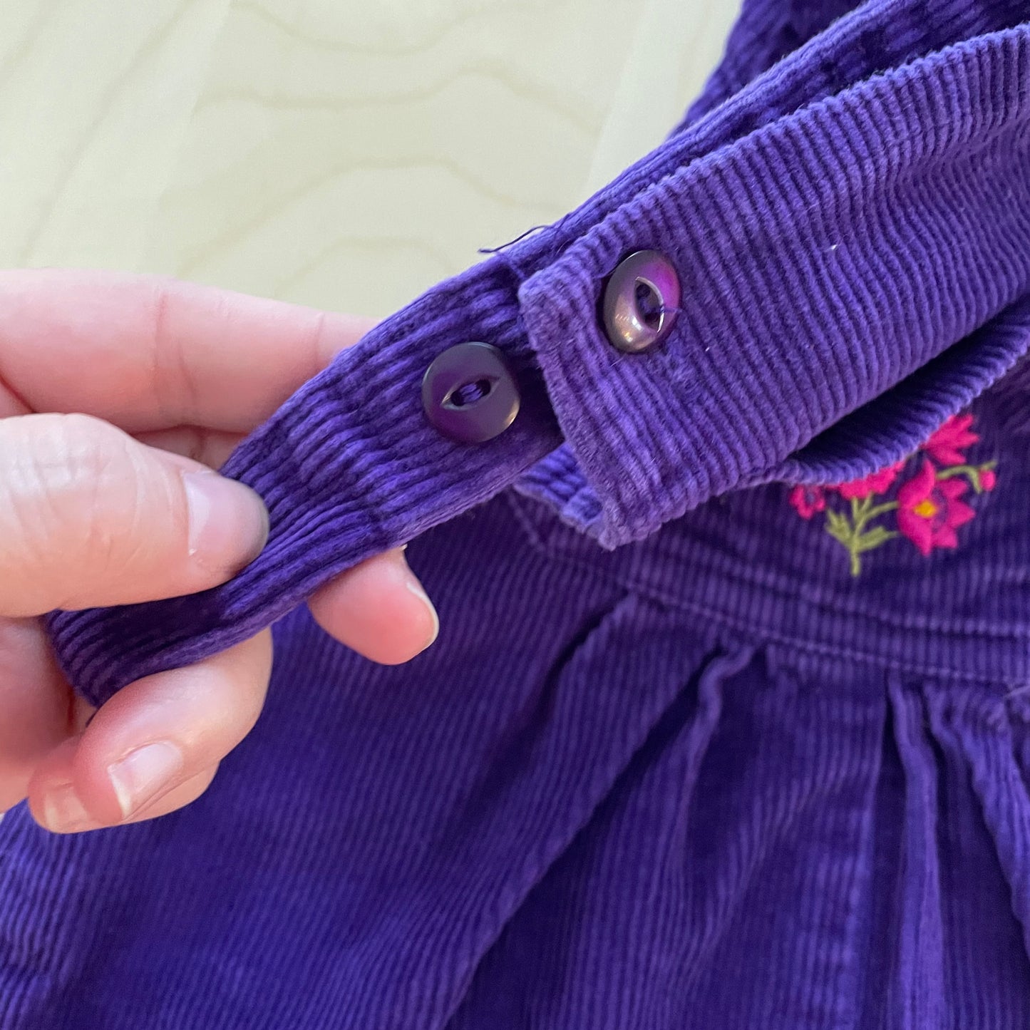 In Design Purple Cord Floral Embroidery Overalls