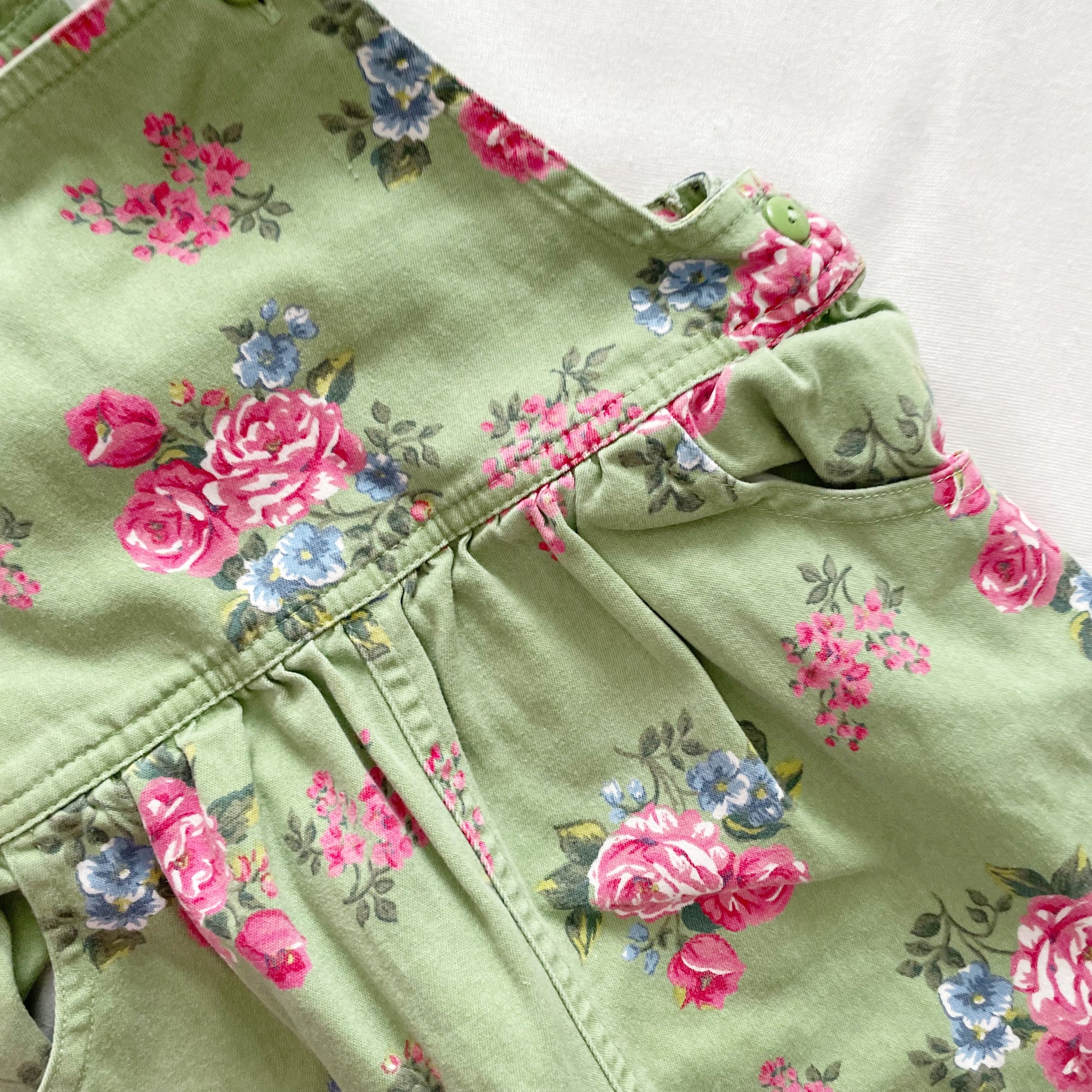 Hartstrings Floral Ruffle Overalls - Yellow Clover Vintage Kids Clothes