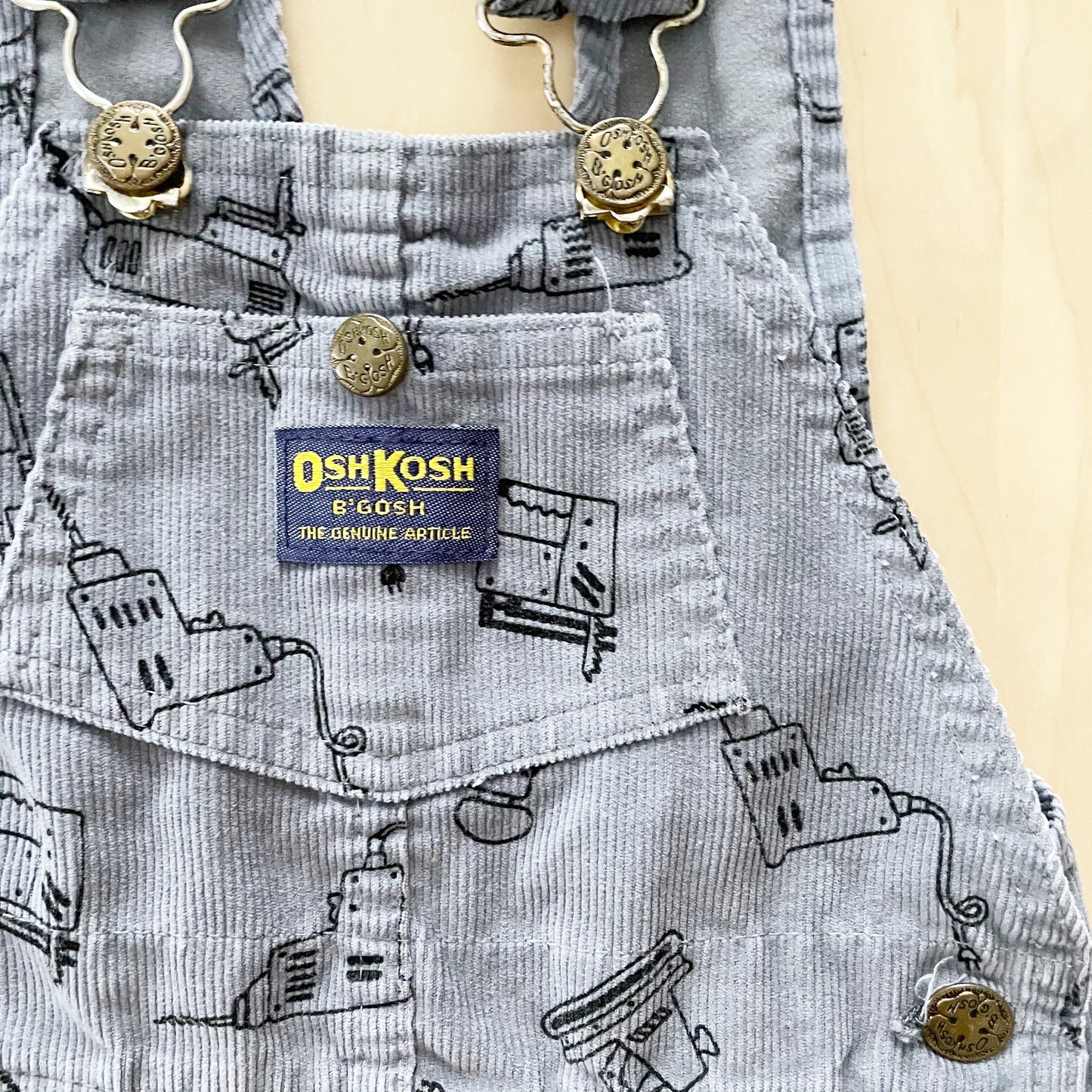 OshKosh Tool Print Cord Overalls - Yellow Clover Vintage Kids Clothes