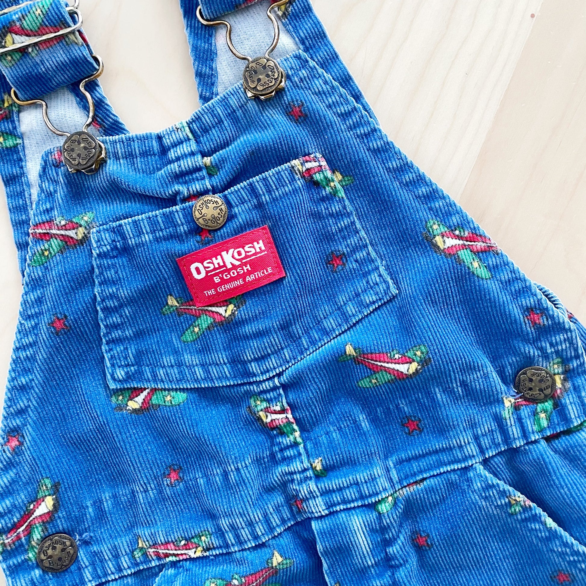 OshKosh Airplane Print Overalls - Yellow Clover Vintage Kids Clothes
