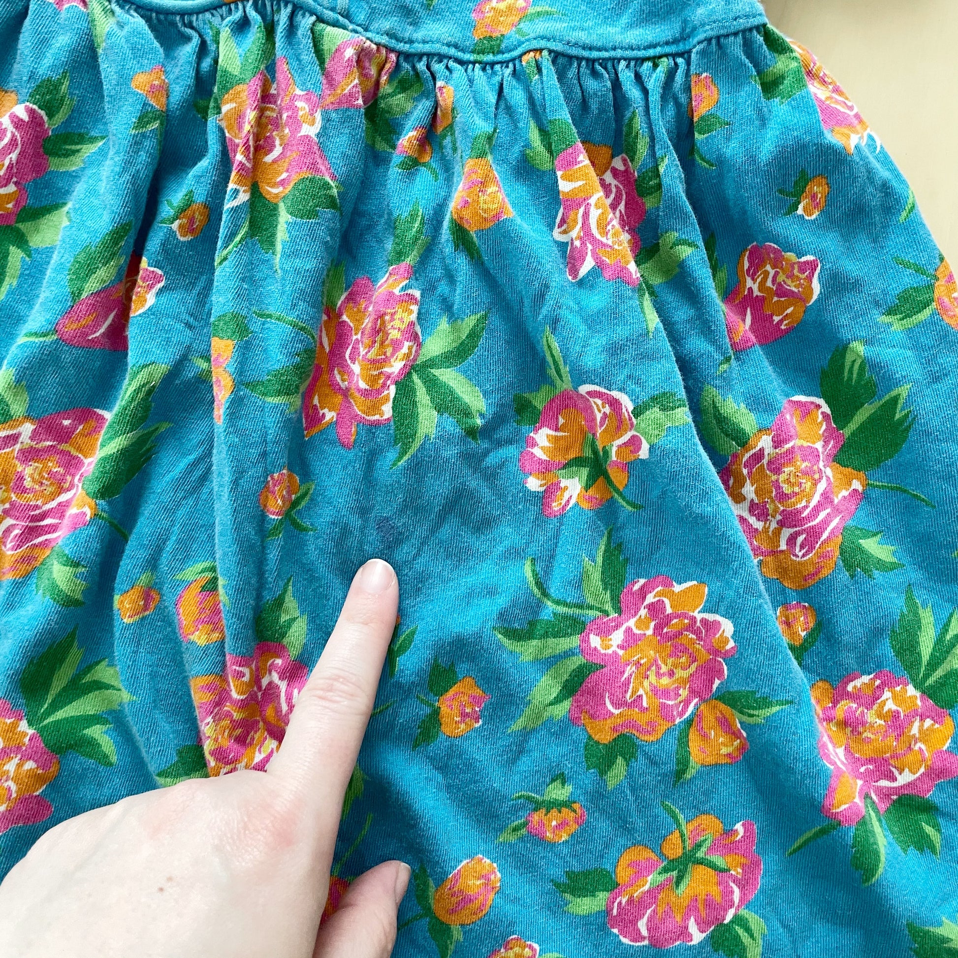 Vintage Bold Floral Jersey Dress - Yellow Clover Vintage Kids Clothes