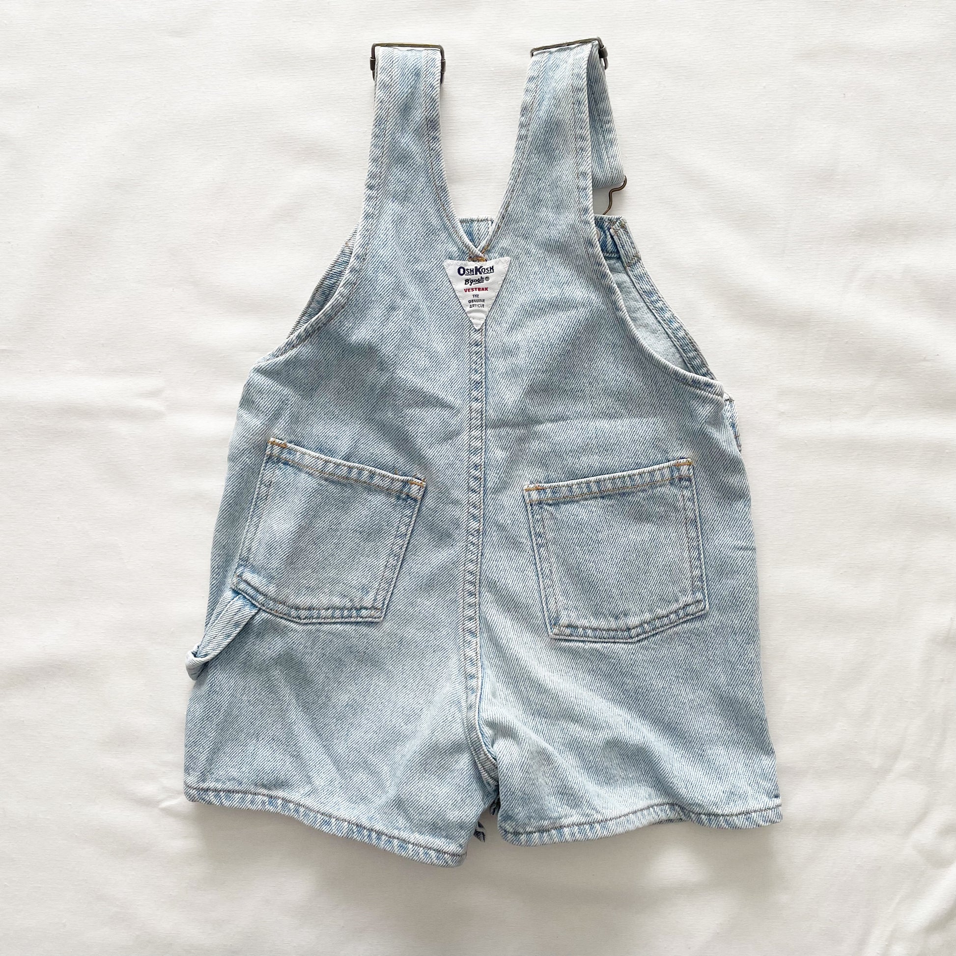 OshKosh Light Wash Denim Shortalls - Yellow Clover Vintage Kids Clothes