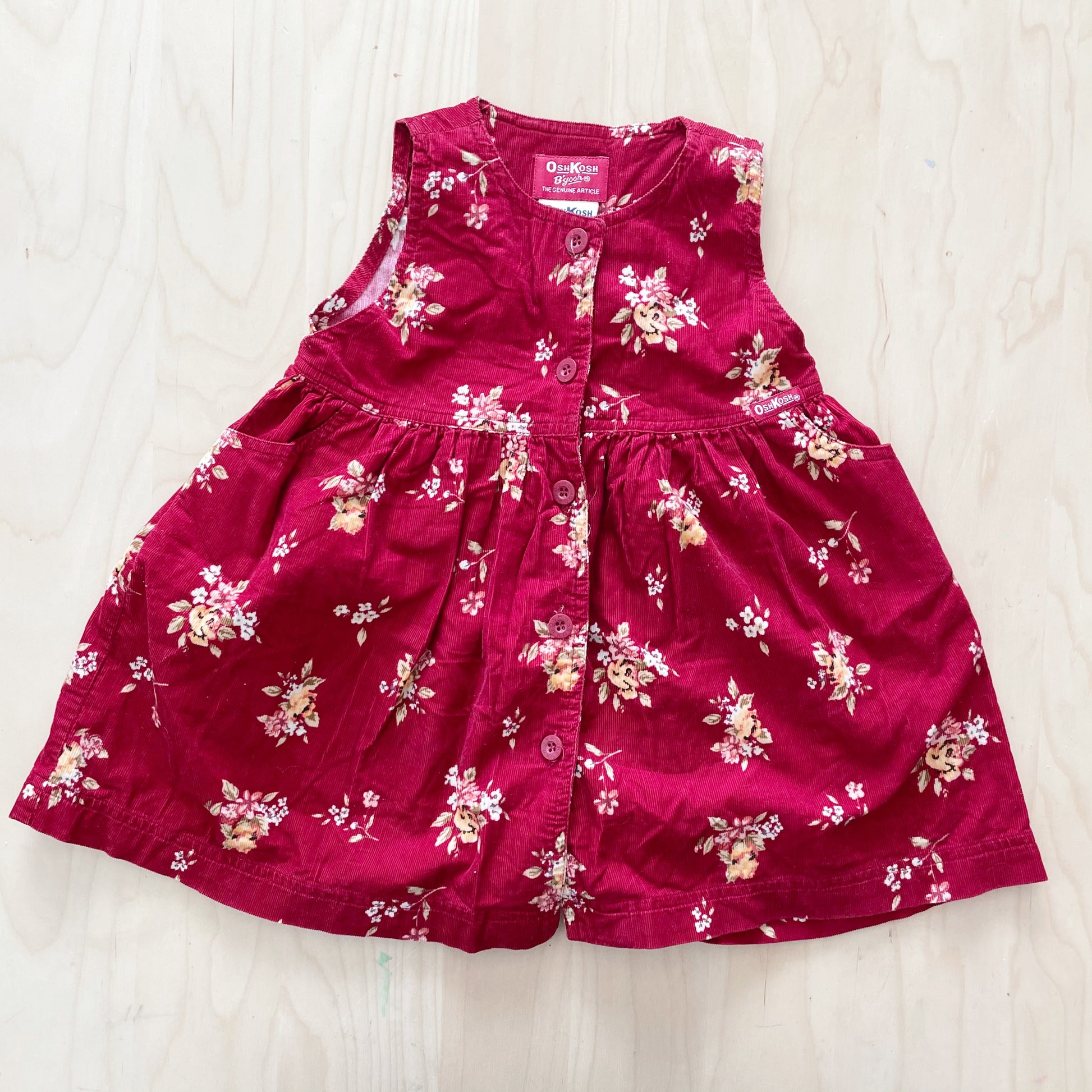 OshKosh Red Floral Fine Cord Dress - Yellow Clover Vintage Kids Clothes